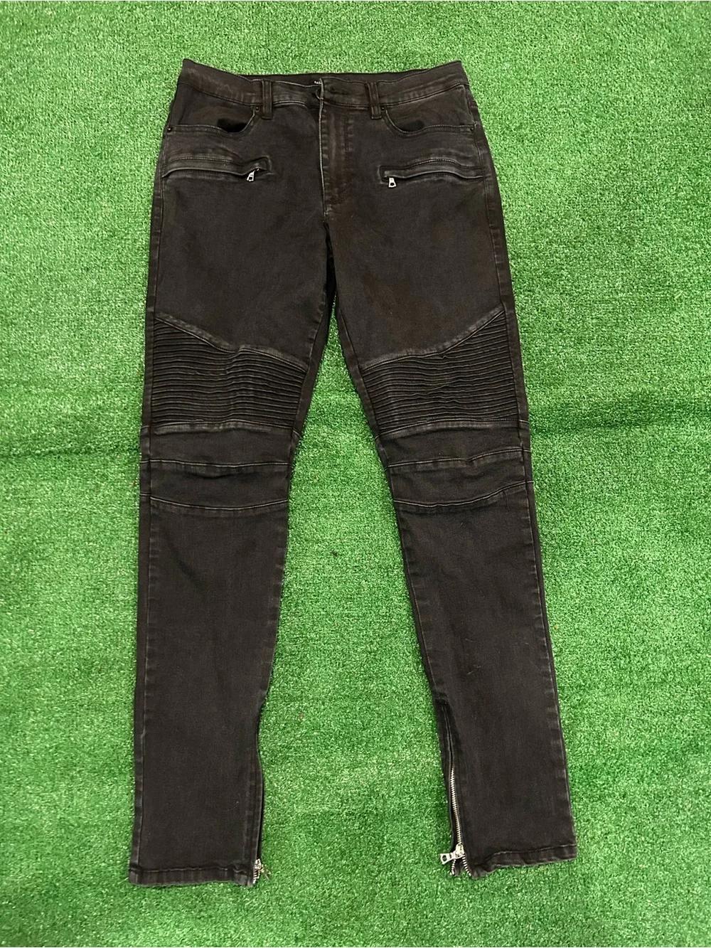 Fashion Nova Men Black Moto Biker Skinny Jeans Size 32